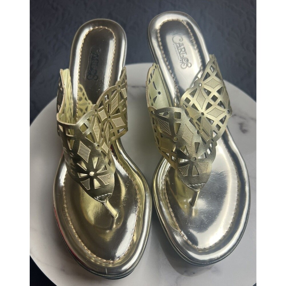 Carlos by Carlos Santana Madison Golden Die-Cut-Out Wedge Thong Toe Sandal SZ8.5